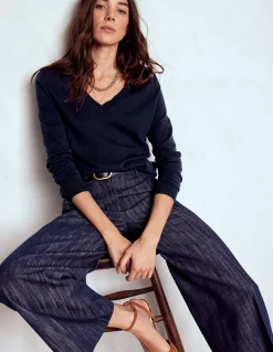 Boden Tenues De Travail|Pulls & Gilets-Pull Emilia à col V en coton Bleu Marine