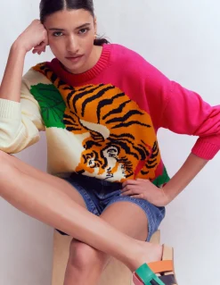 Boden Pulls & Gilets-Pull en jacquard Tigre ivoire chaud et rose