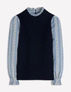 Boden Pulls & Gilets-Pull en mélange maille et tissu Bleu marine