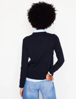 Boden Cachemire|Tenues De Travail-Pull Eva col rond en cachemire Bleu Marine, Petits Pois