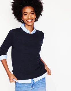 Boden Cachemire|Tenues De Travail-Pull Eva col rond en cachemire Bleu Marine, Petits Pois