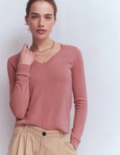 Boden Cachemire|Tenues De Travail-Pull Eva col V en cachemire Rose camélia