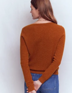 Boden Cachemire|Tenues De Travail-Pull Eva col V en cachemire Cognac chiné