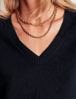 Boden Cachemire|Tenues De Travail-Pull Eva col V en cachemire Bleu marine