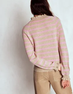 Boden Pulls & Gilets-Pull Fae à volants et motif jacquard Camel, rayé rose