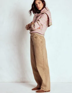 Boden Pulls & Gilets-Pull Fae à volants et motif jacquard Camel, rayé rose