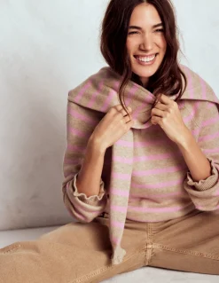 Boden Pulls & Gilets-Pull Fae à volants et motif jacquard Camel, rayé rose