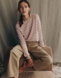 Boden Pulls & Gilets-Pull Fae à volants et motif jacquard Camel, rayé rose