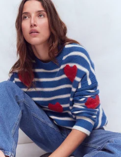 Boden Pulls & Gilets-Pull Isa brodé Cœurs bleu de Delft