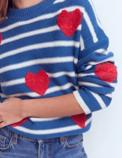 Boden Pulls & Gilets-Pull Isa brodé Cœurs bleu de Delft