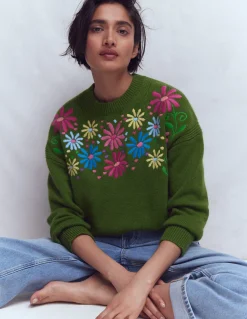 Boden Pulls & Gilets-Pull Isa brodé Jardin d’herbes aromatiques, fleurs vertes