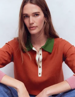 Boden Pulls & Gilets-Pull Lara à col tunisien en coton Rouge grange