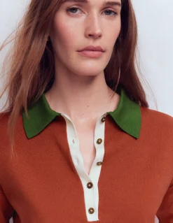 Boden Pulls & Gilets-Pull Lara à col tunisien en coton Rouge grange