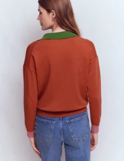 Boden Pulls & Gilets-Pull Lara à col tunisien en coton Rouge grange