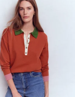 Boden Pulls & Gilets-Pull Lara à col tunisien en coton Rouge grange