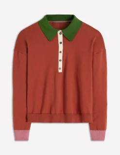 Boden Pulls & Gilets-Pull Lara à col tunisien en coton Rouge grange