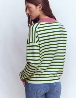 Boden Pulls & Gilets-Pull Lara à col tunisien en coton Ivoire chaud, rayé jardin intérieur