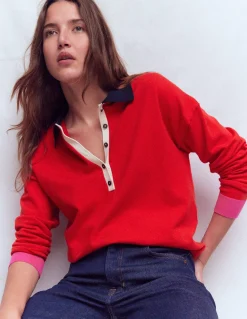 Boden Pulls & Gilets-Pull Lara à col tunisien en coton ROUGE