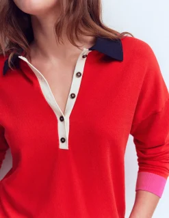 Boden Pulls & Gilets-Pull Lara à col tunisien en coton ROUGE