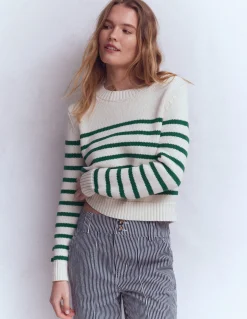 Boden Pulls & Gilets-Pull Lucy en coton épais Rayé ivoire et vert joyau