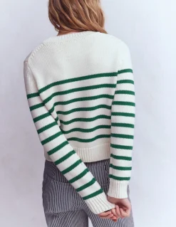 Boden Pulls & Gilets-Pull Lucy en coton épais Rayé ivoire et vert joyau