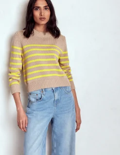 Boden Pulls & Gilets-Pull Lucy en coton épais Camel chiné, rayé fluo