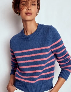 Boden Pulls & Gilets-Pull Lucy en coton épais Bleu, rayé rose