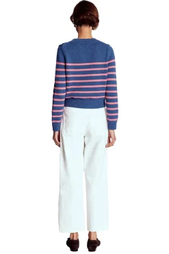 Boden Pulls & Gilets-Pull Lucy en coton épais Bleu, rayé rose