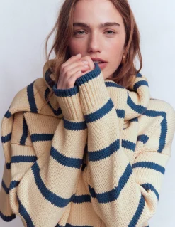 Boden Pulls & Gilets-Pull Lucy oversize en coton Rayé lait d’amande/bleu denim