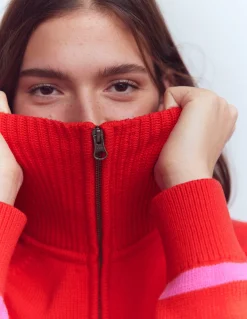 Boden Pulls & Gilets-Pull Lucy partiellement zippé Rose/rouge