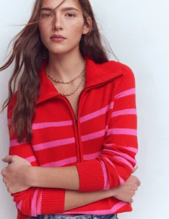 Boden Pulls & Gilets-Pull Lucy partiellement zippé Rose/rouge