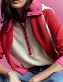 Boden Pulls & Gilets-Pull Lucy partiellement zippé Ivoire chaud, rouge