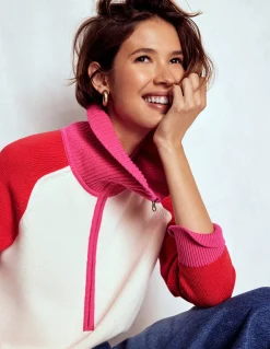 Boden Pulls & Gilets-Pull Lucy partiellement zippé Ivoire chaud, rouge