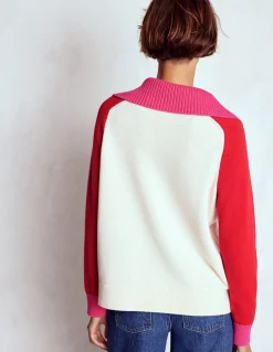 Boden Pulls & Gilets-Pull Lucy partiellement zippé Ivoire chaud, rouge