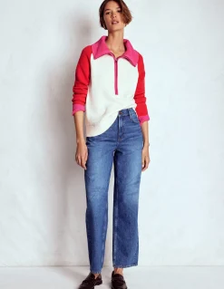 Boden Pulls & Gilets-Pull Lucy partiellement zippé Ivoire chaud, rouge