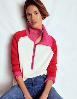 Boden Pulls & Gilets-Pull Lucy partiellement zippé Ivoire chaud, rouge