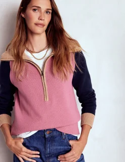 Boden Pulls & Gilets-Pull Lucy partiellement zippé Bruyère rose, bleu marine