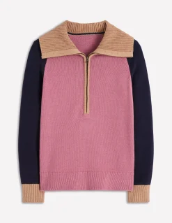 Boden Pulls & Gilets-Pull Lucy partiellement zippé Bruyère rose, bleu marine