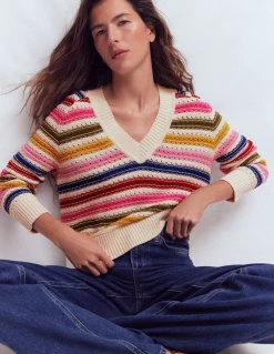 Boden Pulls & Gilets-Pull Maeve en coton texturé À Rayures Multicolores