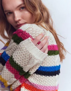 Boden Pulls & Gilets-Pull torsadé en coton Ivoire chaud, arc-en-ciel