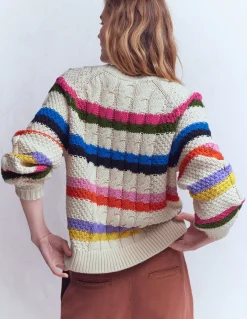 Boden Pulls & Gilets-Pull torsadé en coton Ivoire chaud, arc-en-ciel