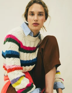 Boden Pulls & Gilets-Pull torsadé en coton Ivoire chaud, arc-en-ciel