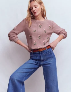 Boden Pulls & Gilets-Pull Valeria à détails crochet Rose, broderie