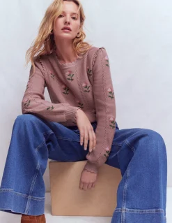 Boden Pulls & Gilets-Pull Valeria à détails crochet Rose, broderie