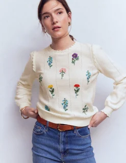 Boden Pulls & Gilets-Pull Valeria à détails crochet Ivoire chaud, broderie