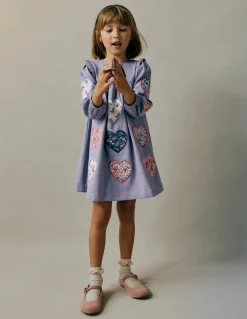 Boden Robes-Robe à appliqués cœurs Cœurs bleu ancien