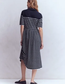 Boden Robes & Combinaisons|Midi-Robe à col Aria en jersey Bleu marine, rayé ivoire