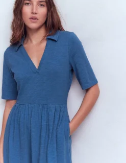 Boden Robes & Combinaisons|Midi-Robe à col Aria en jersey Bleu tourmaline