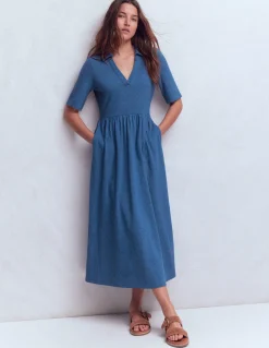 Boden Robes & Combinaisons|Midi-Robe à col Aria en jersey Bleu tourmaline
