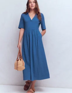 Boden Robes & Combinaisons|Midi-Robe à col Aria en jersey Bleu tourmaline